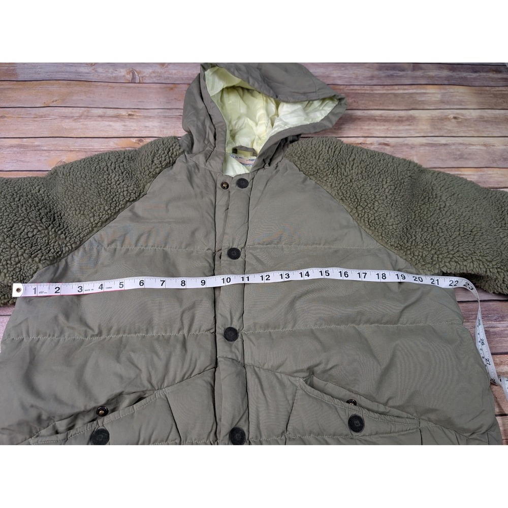 Pilcro Mixed Media Puffer Jacket Women XS Olive Green Sherpa Sleeve Hooded Coat - Picture 3 of 12